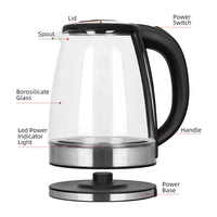 Bouilloire Électrique en Verre 1,8 L 1500 W avec Arrêt Automatique, Maintien au Chaud, Contrôle Numérique de la Température – Appareil Ménager – Vente en Gros