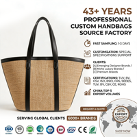 Sac fourre-tout trapézoïdal en paille tressée pour femme, sac à bandoulière en cuir noir à double poignée, logo personnalisé, OEM ODM, vente en gros d'usine