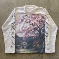 Camiseta de Manga Larga para Hombre, Estilo Y2K, Casual, con Estampado Floral y Letras, Cuello Redondo, Tejido Waffle, Venta al Por Mayor