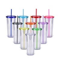 Vente en gros en vrac 24 oz gobelet personnalisé logo noir mat Boba gobelet Tumblr réutilisable 24 oz gobelet froid en plastique avec couvercle et paille
