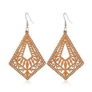 Pendientes africanos huecos de madera bohemios pendientes de estilo étnico ligeros pendientes de gota redondos de flor de madera hueca Vintage - Product Image 4