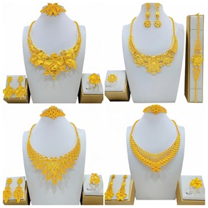 <b>Flower</b> Jewelry Set 22k Gold Plated Necklace Earrings Ring <b>Bracelet</b> Wedding Women's Ethnic Style - Product Image 5