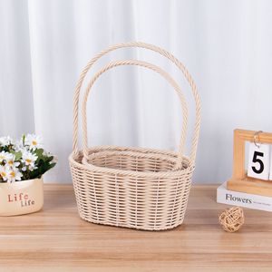 Purely Handmade Shandong Casual Oval High Handle Rattan Woven Food <strong>Baskets</strong> <strong>for</strong> Bridesmaid Handheld <strong>Flower</strong> Holiday Gift - Product Image 4