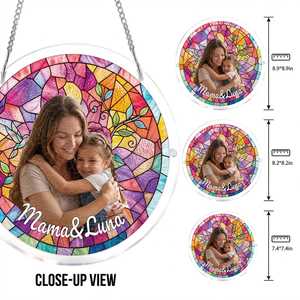 Attrape-soleil en verre teinté personnalisé avec photo et nom, décoration de fenêtre pour la fête des mères - Product Image 3