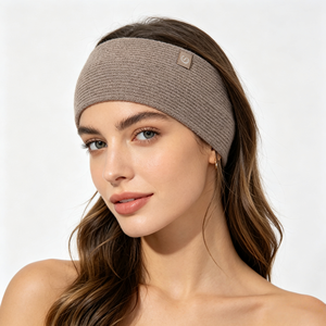 Diadema de punto acanalado 100% cachemira pura para mujer, banda elástica deportiva para yoga y cuidado facial, accesorio cálido de invierno para el cabello. - Product Image 3