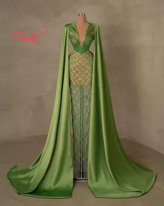 FUDA C184 abito da ballo di lusso da donna con strass verde a manica lunga di lusso abito da sposa con perline di lusso