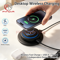 Chargeur sans fil rapide 15W escamotable pour meuble, chargeur sans fil intégré au bureau, USB-A + USB-C, chargeur USB escamotable intégré à la table 12V