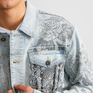 2023 AeeDenim Designer personnalisé vestes pour hommes Laser belle fleur avec <span class=keywords><strong>patch</strong></span>é sur le dos coton Denim Stretch <span class=keywords><strong>veste</strong></span> pour hommes - Product Image 5