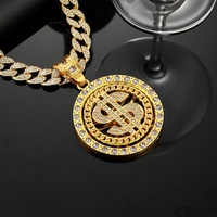 Collier unisexe tendance plaqué or style hip-hop avec pendentif rotatif à motif géométrique en alliage de zinc et chaîne à maillons style dollar