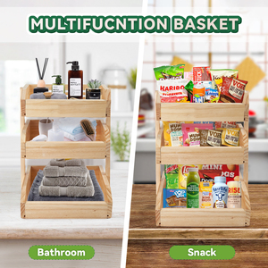 Eco-Friendly Double Tier Natural Bamboo Fruit <b>Basket</b> <b>Large</b> Capacity Storage Rack for Kitchen Bathroom Countertop Produce - Product Image 3