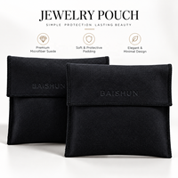 Pochette à bijoux en microfibre noire avec rabat pliable, logo personnalisé, petit sac à bijoux pour bagues, boucles d'oreilles, colliers, emballage en gros