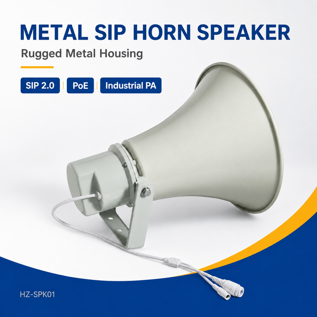 HZ-SPK01 Metal ONVIF SIP Horn Speaker IP PoE Network Paging Speaker for Public Address System