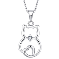 Collier avec pendentif chat en argent sterling S925, plaqué rhodium, zircone cubique, bijoux mignons pour animaux, cadeau pour filles, fiançailles, mariage