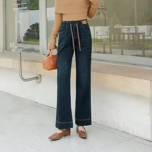 <span class=keywords><strong>Jean</strong></span> en denim délavé et respirant pour femme, coupe ample taille haute, jambe large, style décontracté, collection 2025, avec boutons Zimbaplatinum - Product Image 1