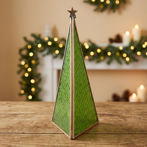 <b>Christmas</b> Decoration High Quality Brass Glass Classic Triangular Polished Finished Handmade LED <b>Lights</b> <b>Battery</b> Operated Pine - Product Image 1