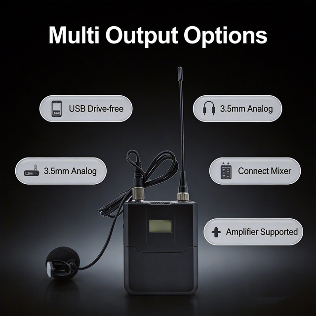 Professional 4 Channel UHF Wireless Microphone System Lavalier Mic for Church Stage Performance & Large Conference Meetings