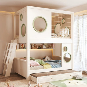 Cama litera moderna de madera maciza de lujo JS con diseño de casa de árbol, con almacenamiento opcional, escalera o tobogán para dormitorio infantil, villa y apartamento. - Product Image 4