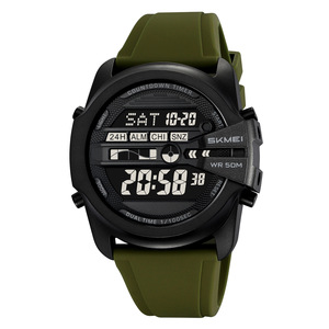 Skmei Digital Watch Men Black Silicone Strap 50M Waterproof Dual Time Countdown Timer Sport Watch - Product Image 5