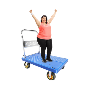 Carro de mano de cuatro ruedas, carro de goma de plástico plegable de 300kg, plataforma para compras, herramientas de almacenamiento, uso Industrial OEM - Product Image 1