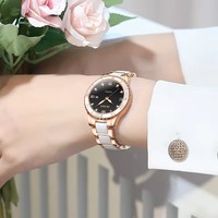 OLEVS arloji kuarsa wanita mewah 9985, jam tangan tangan berkilau tahan air baja keramik Inter, jam tangan mewah untuk wanita