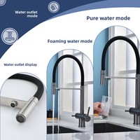 Robinet de cuisine universel pivotant chaud/froid en acier inoxydable brossé, avec valve en céramique, design moderne et minimaliste, pour purification d'eau transfrontalière