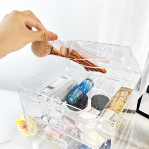 Baru Datang Organizer Makeup Akrilik Laci Rumah Perhiasan Kotak Penyimpanan Kosmetik Organisasi dengan Flip Top