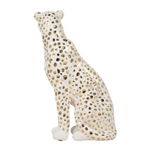 Scultura di leopardo seduto in ceramica, statua di animale per decorazioni da casa o ufficio, ornamenti da esposizione - Product Image 4