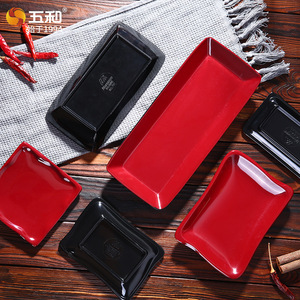 Wuhe Red Square Melamine Plates Food Grade Heat Resistant Restaurant Serving Trays - Product Image 4