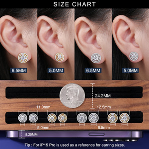 Bán Buôn Đồ Trang Sức Thời Trang 5Mm-6.5Mm 925 Sterling Silver Micro Paved 3 Hàng VVS Moissanite Kim Cương Vòng Tròn Halo Stud Bông Tai - Product Image 5