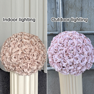 Boule de fleurs artificielle en soie rose poudré, faite à la main, pour centre de table de mariage, allée et décoration de scène - Product Image 3