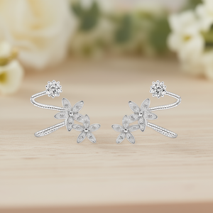 Orecchini a perno con fiore in oro rosa e strass di cristallo per donna, gioielli romantici da festa, in lega con montatura a griffe - Product Image 2