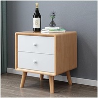 Mesa de Noche Contemporánea de Madera con Cajón, Mesa de Noche de Madera Maciza, Mesa de Noche de Madera Natural, Estilo Moderno de Mediados de Siglo