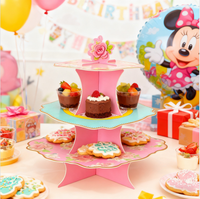 Support à gâteau en bois à 3 niveaux personnalisable - Rose, jetable, pour Noël, Nouvel An, anniversaire, support à dessert (vente en gros)