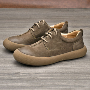 Chaussures de marche pour hommes en cuir véritable, bout rond, lacets, semelle en caoutchouc respirante, style décontracté confortable pour le printemps et l'automne - Product Image 4