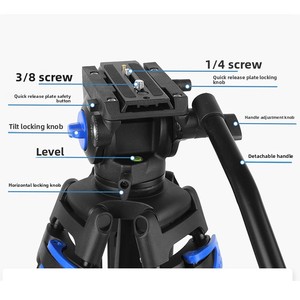 Tête de trépied hydraulique DSLR en alliage d'aluminium, capacité de charge 6-10 kg, 3 sections de jambes, pour caméscopes, photographie de <span class=keywords><strong>mariage</strong></span>, DV - Product Image 3