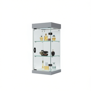 Vitrina Moderna de Mostrador con Vidrio Templado de 35 cm de Ancho, Puerta con Cerradura e Iluminación Halógena, Acabado Gris Claro - Product Image 2