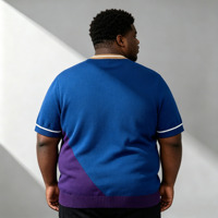 Pull tricoté pour homme, style streetwear, à manches courtes, avec ourlet côtelé, rayures, logo sur la poitrine, chaînes dorées et feuilles blanches