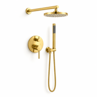 Système de douche encastré moderne en or brossé, ensemble de robinetterie de douche de salle de bain avec pommeau de pluie, douchette à main et mitigeur