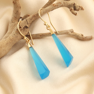 Fancy Shape Blue Chalcedony Punk Style Dangle Drop <b>Earrings</b> 18K Gold Plated Brass Women's Party Jewelry - Product Image 2