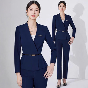 Women's Black Suit Set Full Sleeve Formal Wear Anti-Wrinkle Spring Autumn Professional Office Outfit - Product Image 2