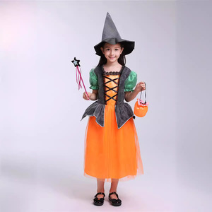 Halloween Pumpkin Dress For Girls Orange <b>Witch</b> Costume With Hat And Wand Dance Performance Costume Childrens <b>Clothing</b> Set - Product Image 2