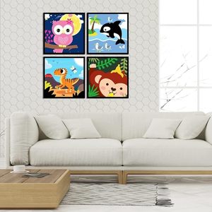 Songwoo Lot de 4 kits de <span class=keywords><strong>peinture</strong></span> par numéros pour enfants, motifs animaux imprimés numériquement, sans cadre : Hibou, Orca, Dinosaure, <span class=keywords><strong>Singe</strong></span> - Product Image 2