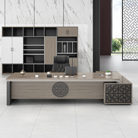 Bureau de direction moderne en forme de L en bois, design modulaire convertible, couleur teck, mobilier commercial