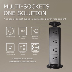 Enchufe retráctil manual IP44 a prueba de salpicaduras, tomas de corriente de EE. UU., enchufe de escritorio con carcasa de PC ignífuga y cable de 1.5m - Product Image 3