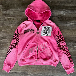 Sudadera con capucha personalizada Drop Shoulder Acid Wash Vintage parche bordado desgastado Sudadera con capucha de alta calidad French Terry Zip up Hoodie - Product Image 6