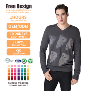Custom Logo High Quality Knitted Pullover <b>Jumper</b> GOTS Autumn Winter Casual 100% Cotton <b>Pattern</b> V Neck Sweater for <b>Men</b> - Product Image 1