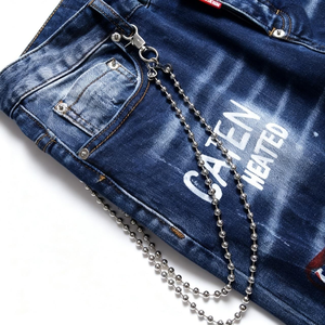 Nuovo arrivo personalizzi il Logo con foro digitale per la stampa a catena decorativa <span class=keywords><strong>di</strong></span> marca alla moda <span class=keywords><strong>pantaloni</strong></span> in Denim <span class=keywords><strong>da</strong></span> <span class=keywords><strong>uomo</strong></span> bei Jeans - Product Image 2