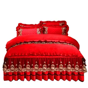 אמריקאי סגנון חתונה פרח embroid במבוק יוקרה קטיפה יהלומי שמיכת כיסוי מיטת סט