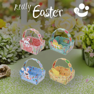กล่องกระดาษไข่อีสเตอร์แบบทำมือสำหรับเด็กๆพิมพ์ลายแสตมป์ขนมและอาหารของตกแต่งงานปาร์ตี้ตะกร้าของขวัญพร้อมที่จับสำหรับโอกาสในช่วงเทศกาล - Product Image 6