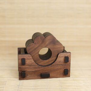 Ensemble de dessous-de-verre en bois massif sculpté, créatif, pour tasses à thé, vente en gros - Product Image 4